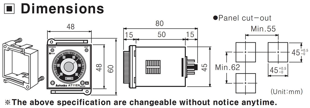 Kích thước Bộ định thời - Timer Autonics AT8N-2