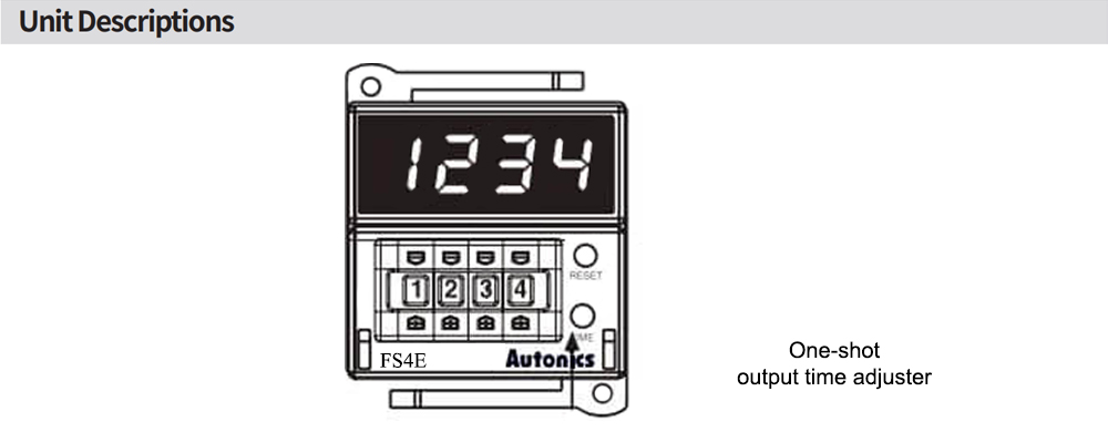 Mô tả mặt trước Bộ định thời - Timer Autonics FS4E-1P2