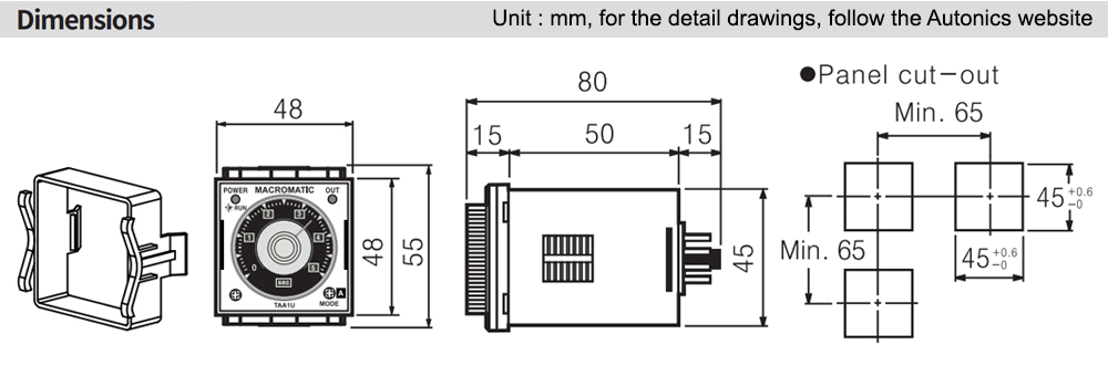 Kích thước Bộ định thời - Timer Macromatic TAA1U