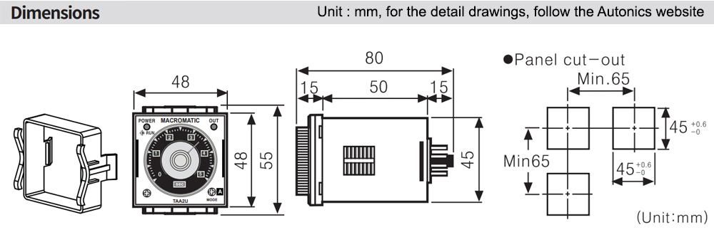Kích thước Bộ định thời - Timer Macromatic TAA2U
