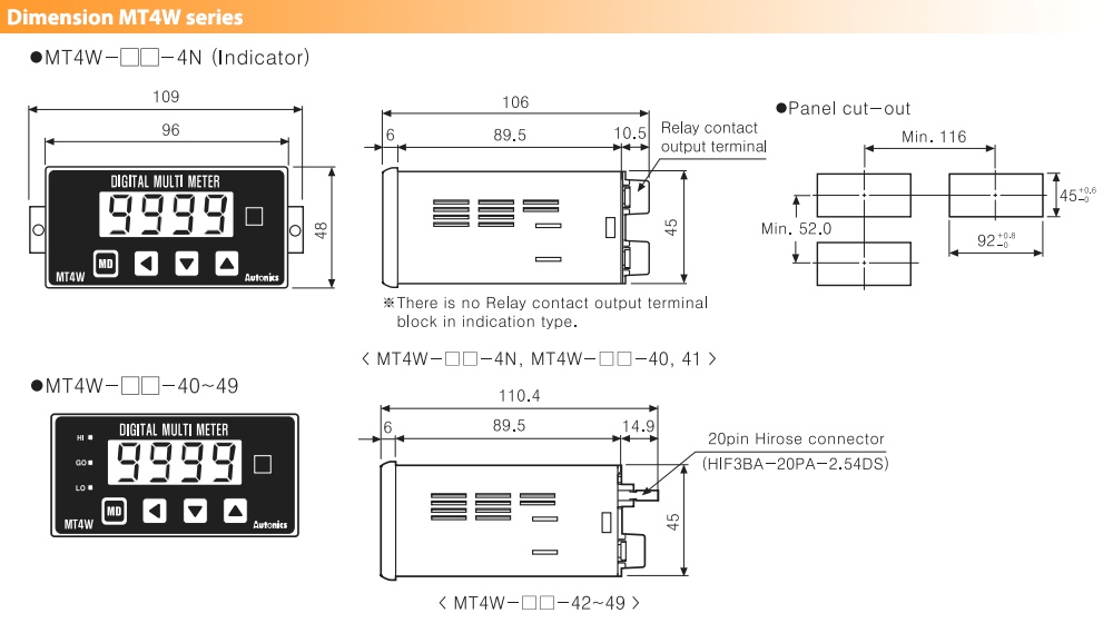 Kích thước Đồng hồ đo dòng DC Autonics MT4W-DA-1N
