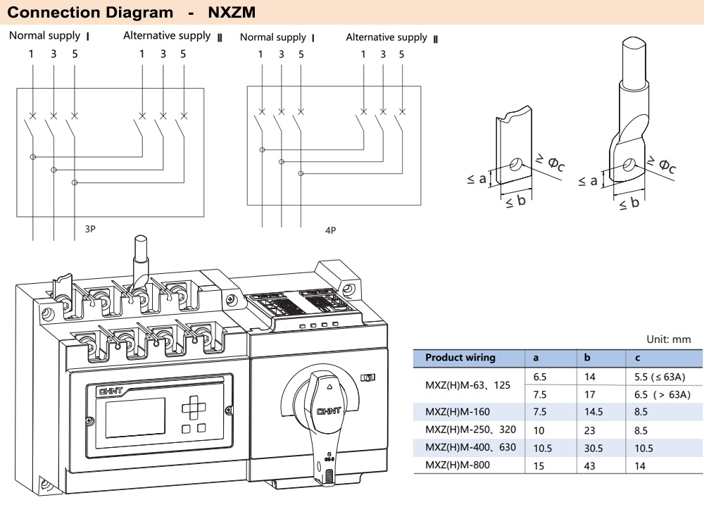 Cách đấu nối ATS Chint NXZM-800S/3B 800A