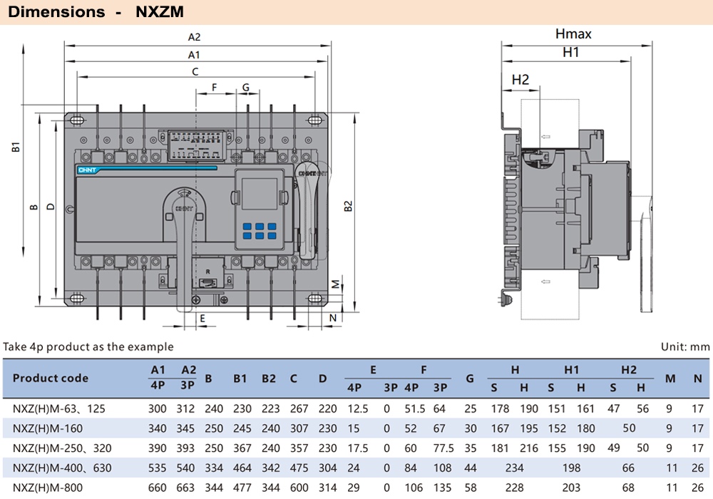 Kích thước ATS Chint NXZM-800S/3B 800A