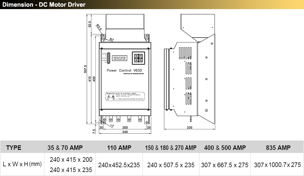 Kích thước Bộ điều tốc V65D 35~270A
