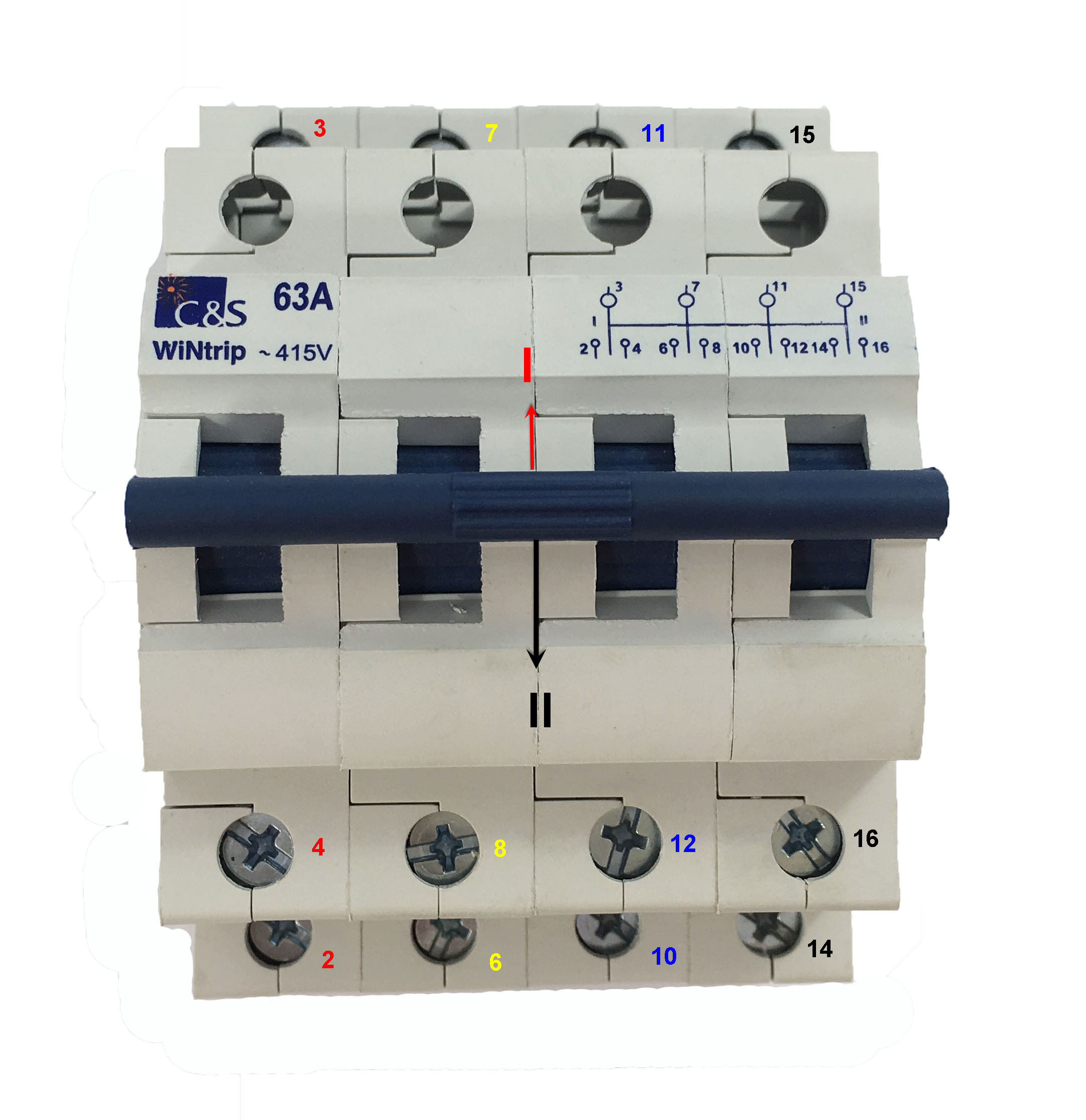 Sơ đồ đấu nối Cầu dao đảo mini CS 4P 63A CSCOS4P63A