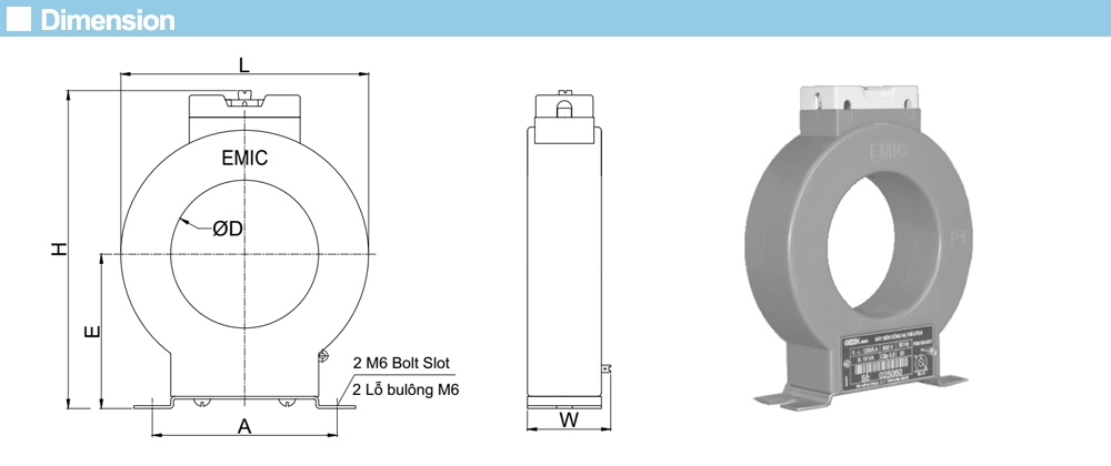 Kích thước Biến dòng Emic CT0.6 800/5A