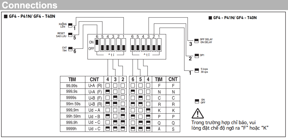 Cách đấu nối Bộ đếm / Bộ định thời - Hanyoung GF4-T40N