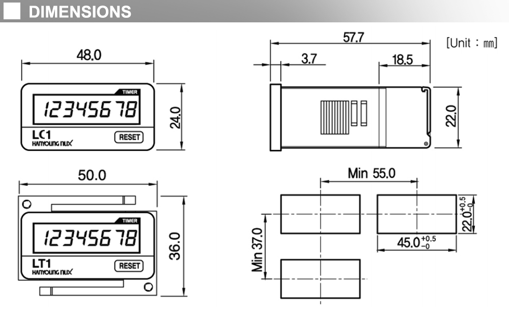 Kích thước Bộ đếm kỹ thuật số - Hanyoung LC1