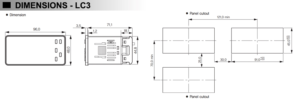 Kích thước Bộ đếm kỹ thuật số - Hanyoung LC3-P62NA