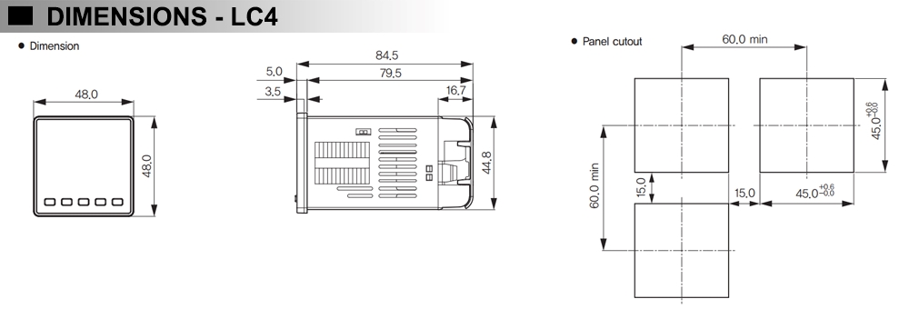 Kích thước Bộ đếm kỹ thuật số - Hanyoung LC4-P62CA