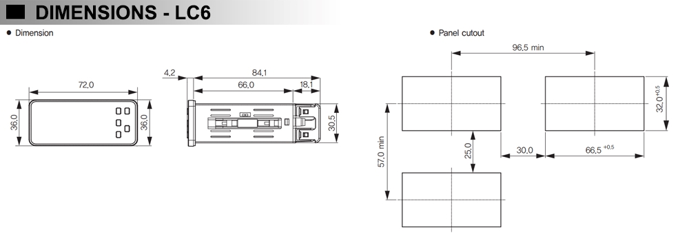 Kích thước Bộ đếm kỹ thuật số - Hanyoung LC6-P61NA