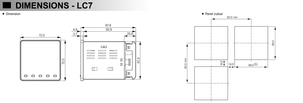 Kích thước Bộ đếm kỹ thuật số - Hanyoung LC7-P62CA