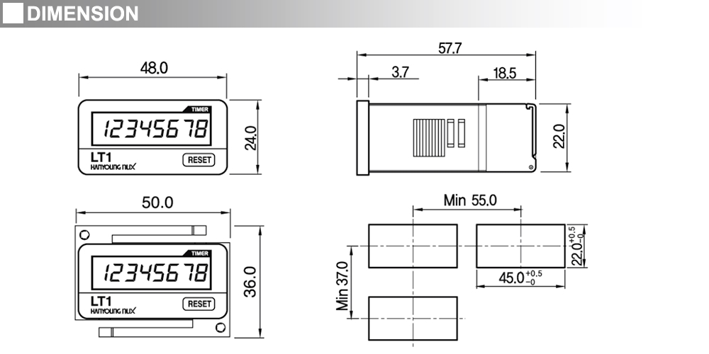 Kích thước Bộ định thời - Hanyoung LT1