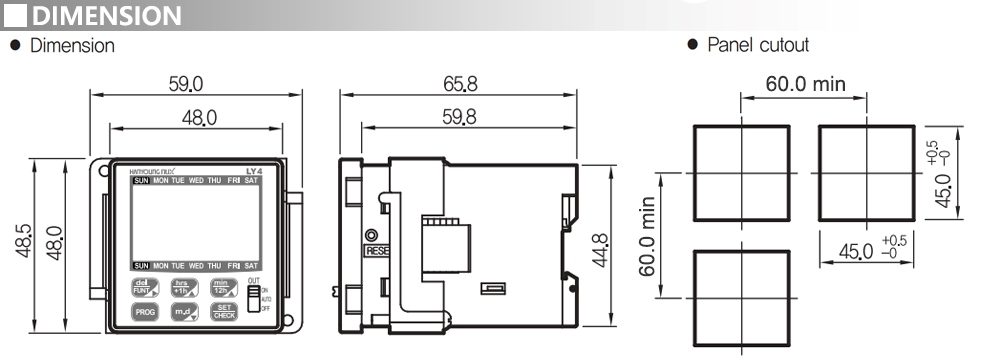 Kích thước Bộ định thời - Hanyoung LY4