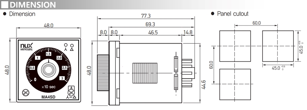 Kích thước Bộ định thời analog đa năng - Hanyoung MA4SD