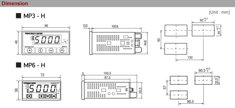Kích thước Đồng hồ đo dòng điện DC Hanyoung MP3-4-DA-0A