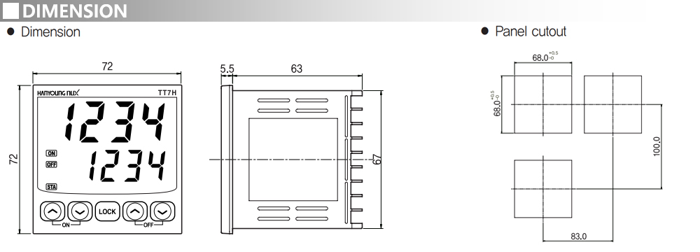 Kích thước Bộ định thời đôi kỹ thuật số - Hanyoung TT7H-P41A