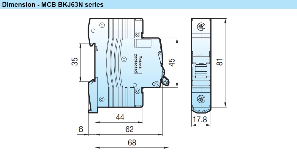 Kích thước Cầu dao tự động LS BKJ63N 1P 40A