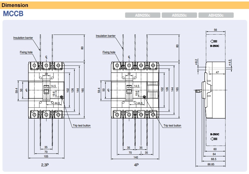 Kích thước Cầu Dao Tự Động - MCCB LS ABN203c