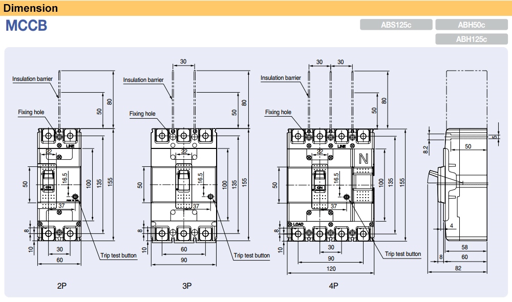 Kích thước Cầu Dao Tự Động - MCCB LS ABS104c FMU