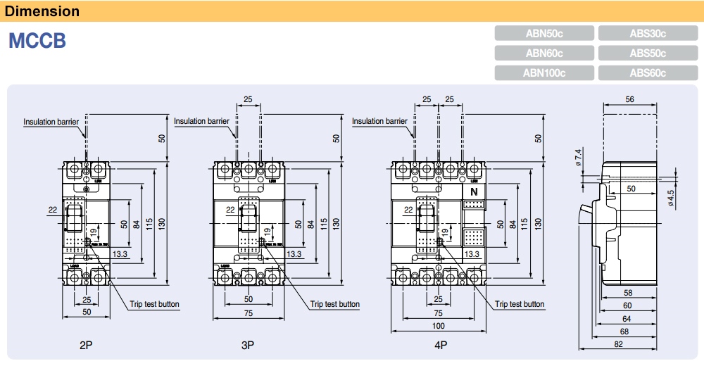 Kích thước Cầu Dao Tự Động - MCCB LS ABS52c