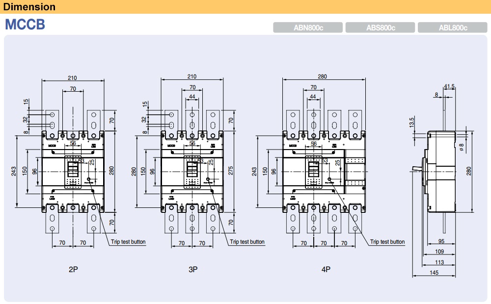 Kích thước Cầu Dao Tự Động - MCCB LS ABS803c