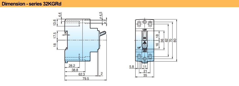 Kích thước Cầu Dao chống rò LS 32KGRd 20A