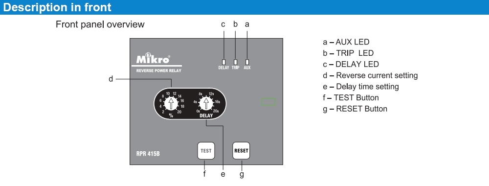 Mô tả Rơ-le bảo vệ công suất ngược Mikro RPR 415B