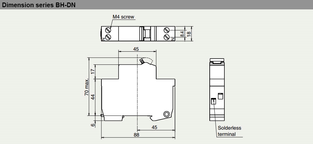Kích thước MCB Mitsubishi BH-DN 1PN 16A C