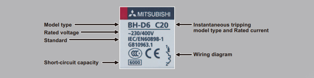 Nhãn mác MCB 1 chiều Mitsubishi BH-D10 1P 1.6A C DC