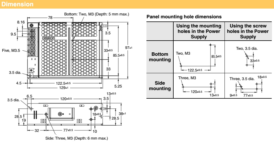 Kích thước Bộ nguồn Omron-S8FS-C05024J