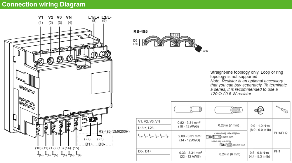Cách đấu nối Đồng hồ đa năng - Schneider METSEDM6000HCL10NC
