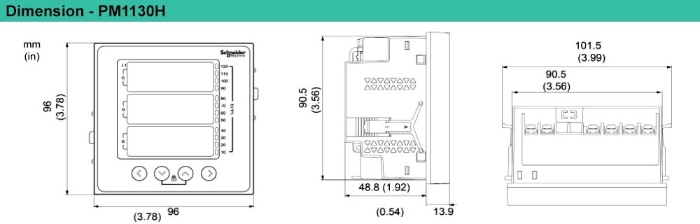 Kích thước Đồng hồ đa năng - Schneider METSEDM6000HCL10NC