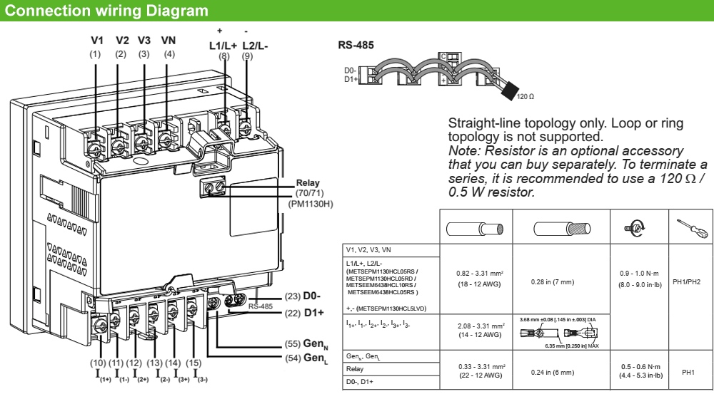 Cách đấu nối Đồng hồ đa năng - Schneider METSEPM1130HCL05RS
