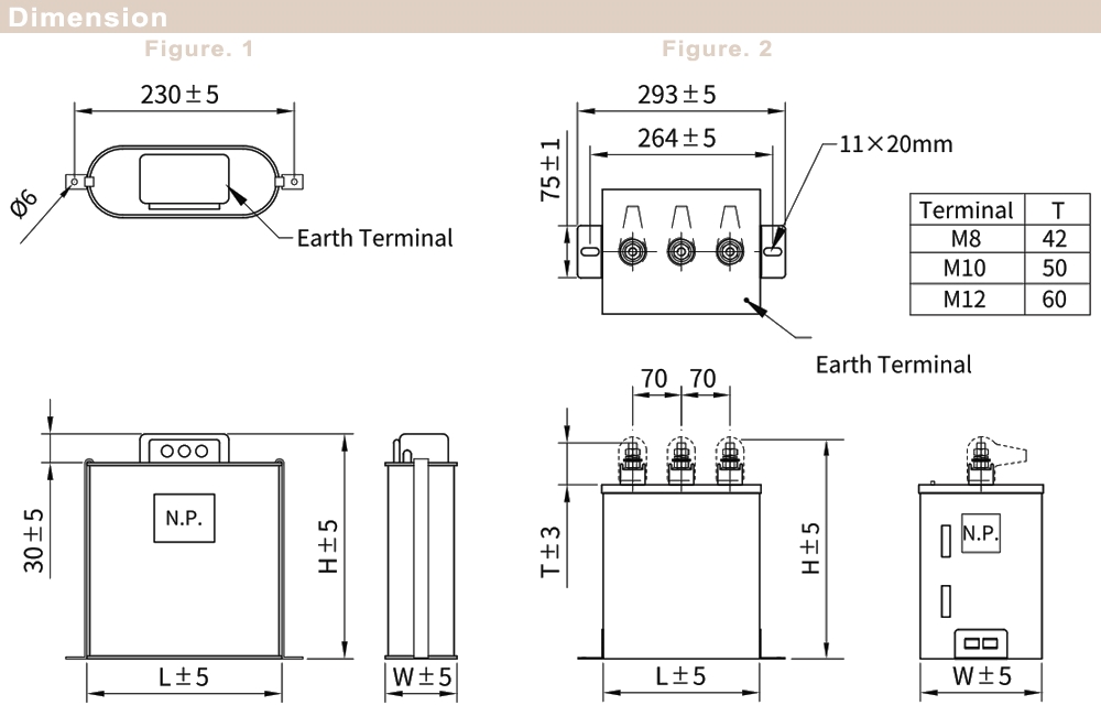 Kích thước Tụ bù khô Yuhchang YSMB-44K20TDM - 3 pha 440V - 50Hz, 20kVar