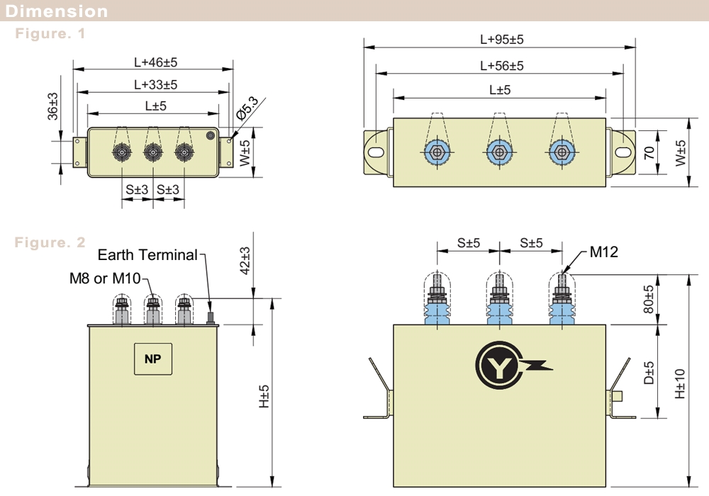 Kích thước Tụ bù dầu Yuhchang YSMA-44K10T - 3 pha 440V - 60Hz, 10kVar
